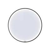 Stilfullt baderom i skandinavisk og japandi stil med lyse trevegger, rundt speil og minimalistiske baderomsmøbler